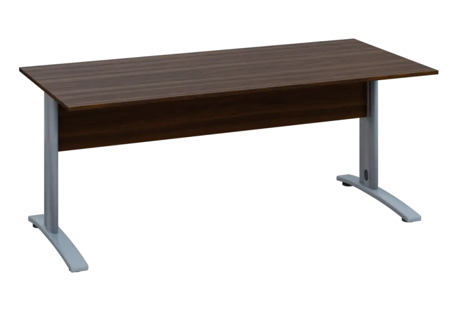 EPK 18 - 18 stůl kancelářský, kovová podnož stříbrná, deska 18 mm, široký 1800 mm, ořech královský